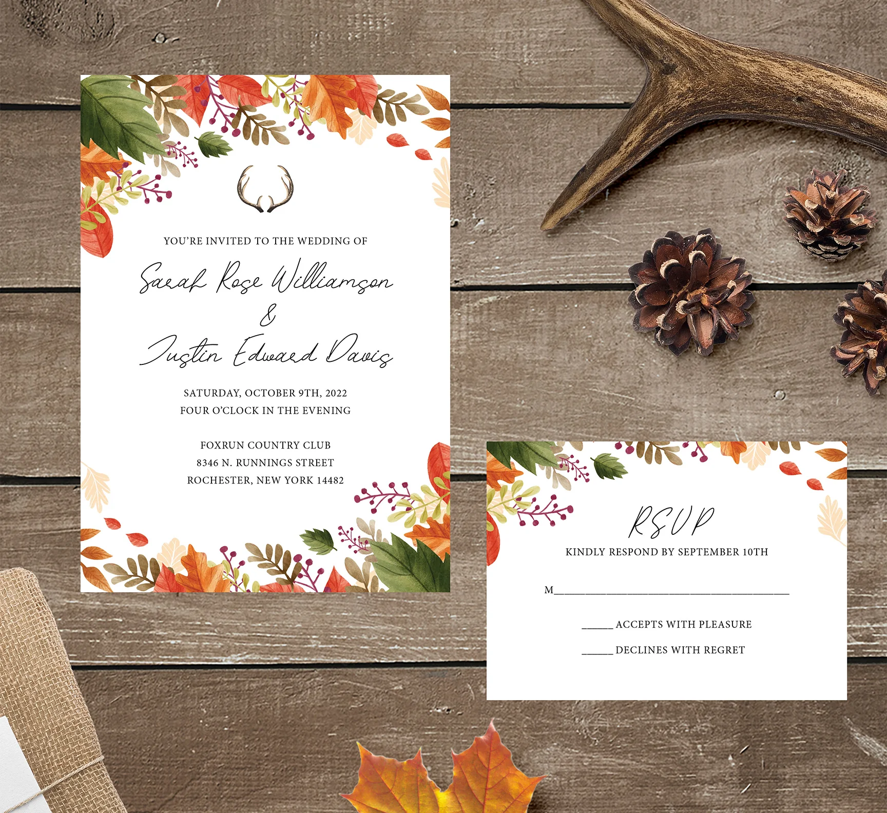 Fall Wedding Invitation RSVP cards