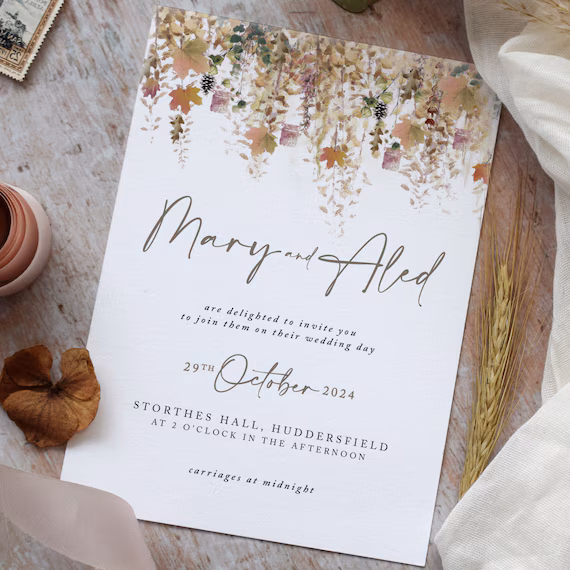 Rustic Fall Wedding Invitation Lantern Florals